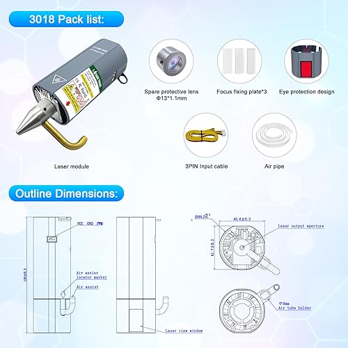 Miniatura 6 de LASER TREE Módulo láser, 10 W (10000 mW) de salida de potencia óptica módulo de grabado láser con asistencia de aire, FAC incorporado, cabezal láser