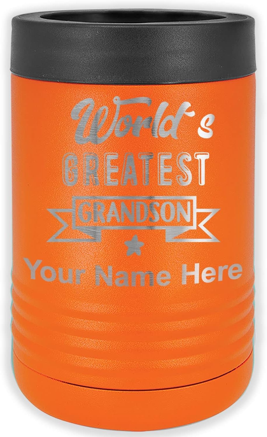 LaserGram Personalized 12 oz. Stainless Steel Can & Bottle Insulator, World's Greatest Grandson – Keeps Drinks Cold Longer (Gray)