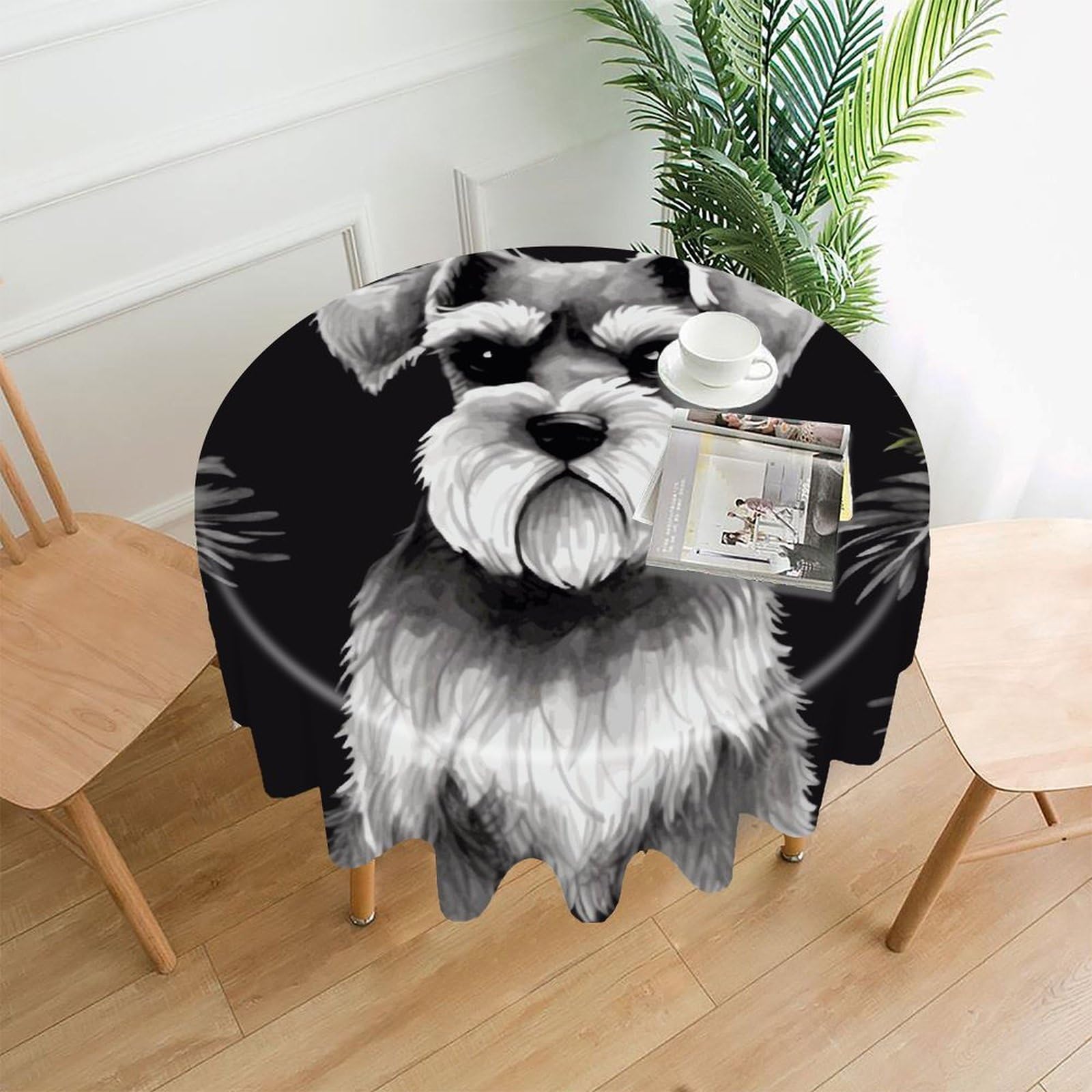 FekiLoot Schnauzer Round Tablecloth Cover 60 Inch Wrinkle Free Washable Polyester Fabric Table Cover Decorative Round Table Cloth for Home Dining Kitchen Party Farmhouse