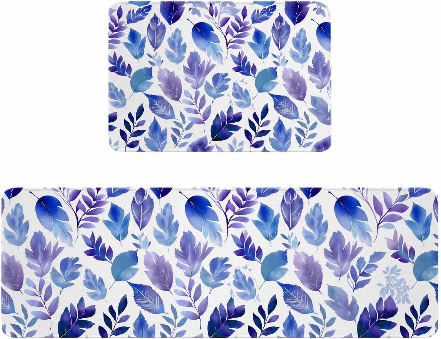 Purple Leaves Kitchen Rugs and Mats Set of 2, Non-Slip Kitchen Sink Mat, Spring Plants Rustic Botanical Country Washable Doormat Bathroom Rugs Runner for Bedroom/Living Room 19.7"x23.6"+19.7"x47.2"
