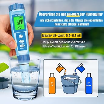 YINMIK pH Messgerät Pool pH Messgerät pH EC Messgerät Grow TDS Tester für Trinkwasser pH EC Messgerät für Hydrokultur Digitales 4-in-1 pH Leitfähigkeits PPM Temp Messgerät für Pools Aquarium