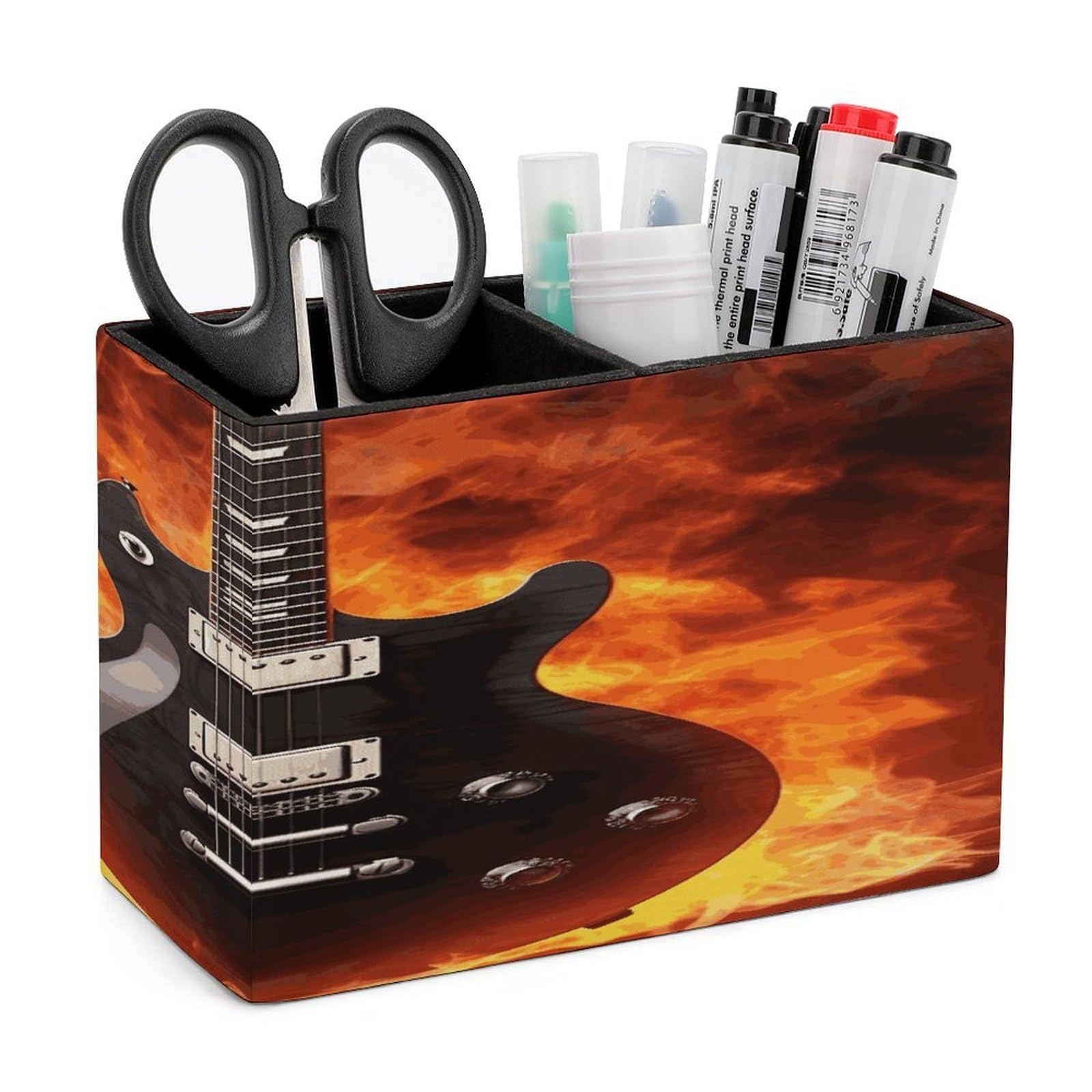 FekiLoot Rock Guitar Leather Pen Holder for Desk Double Compartments Brush Minimalist PU Leather Pencil Holder Locker Organizer for Work Locker Accessories Pencil Cup for Desk