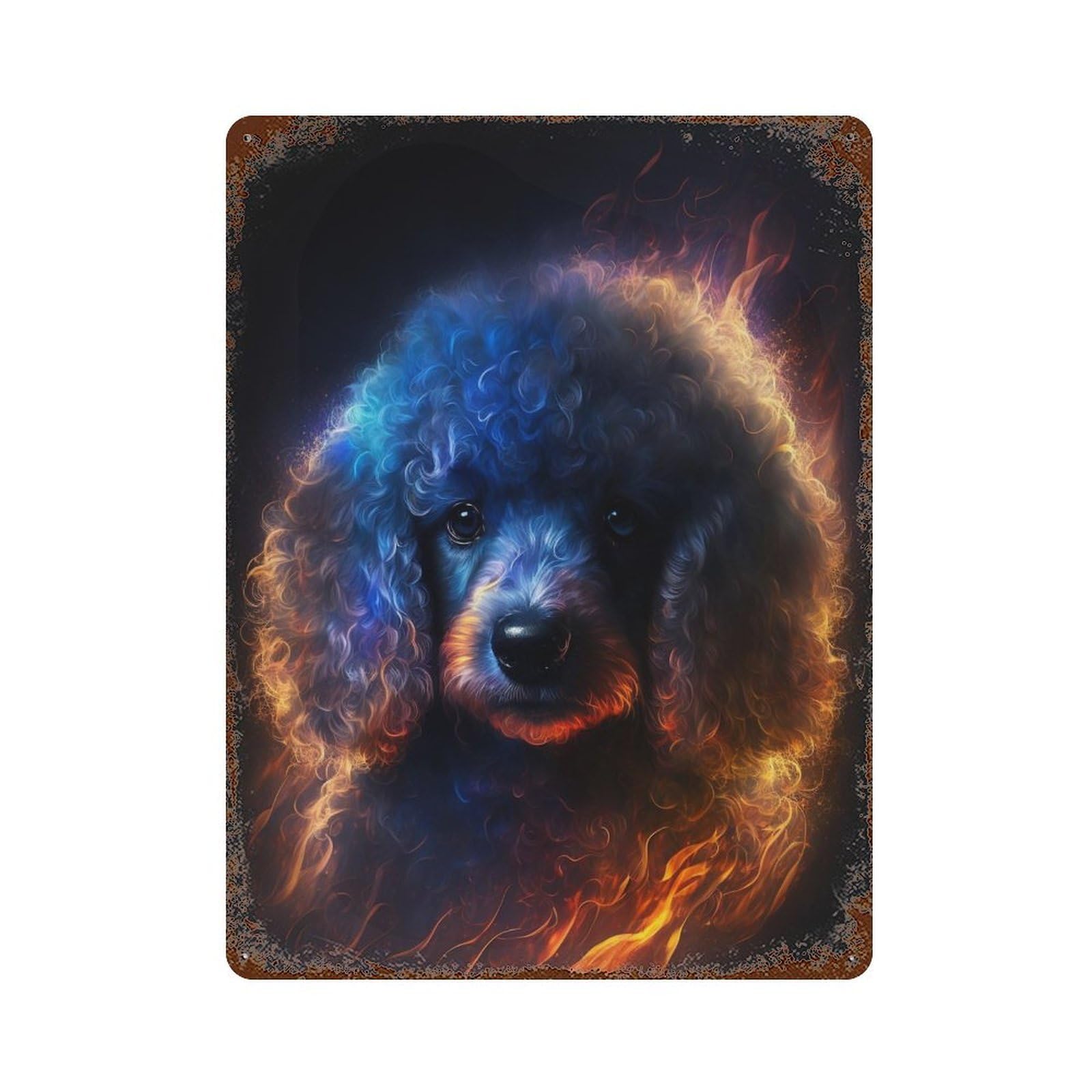 Flaming Poodle Art Print Decorative Tin Sign 15.7"x11.8", Farmhouse Wall Decor for Garage, Bar And Workshop Decor