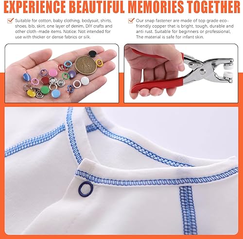 Miniatura 4 de Tanstic 807 piezas (200 juegos) de cierres a presión con kit de herramientas de ajuste, 0.374 in, 10 colores huecos y de metal sólido botones a