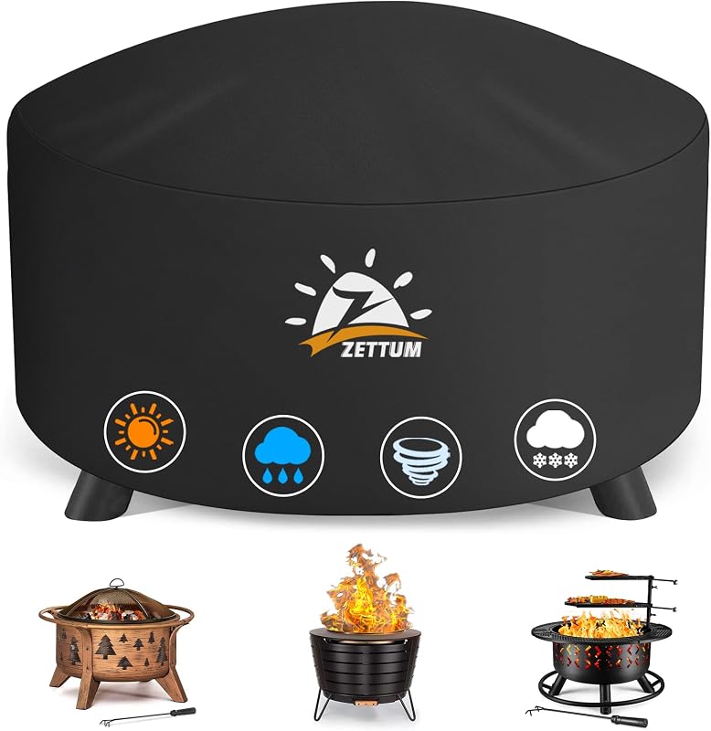 Fire Pit Cover Round 28 Inch - Outdoor Firepit Cover Heavy Duty & Waterproof, 600D Patio Fire Table Cover Gas Fire Pit Accessories Fit 27" Solo Stove Yukon Series Firepit - 28 x 28 x 16 Inch