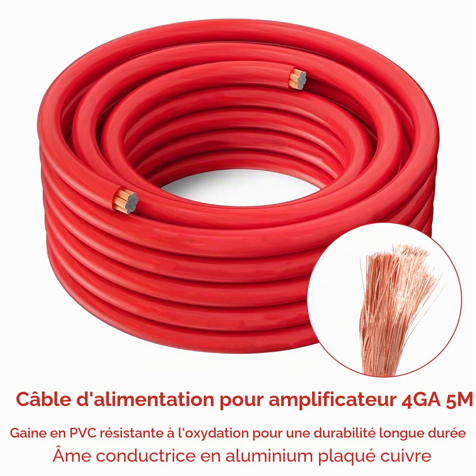 Kit de Câblage Amplificateur, 4GA Amplificateur Haut Parleur Voiture Câble Alimentation Ampli Voiture Câble pour Caisson de Basses, Câblage Amplificateur de Voiture pour La Plupart des Voitures