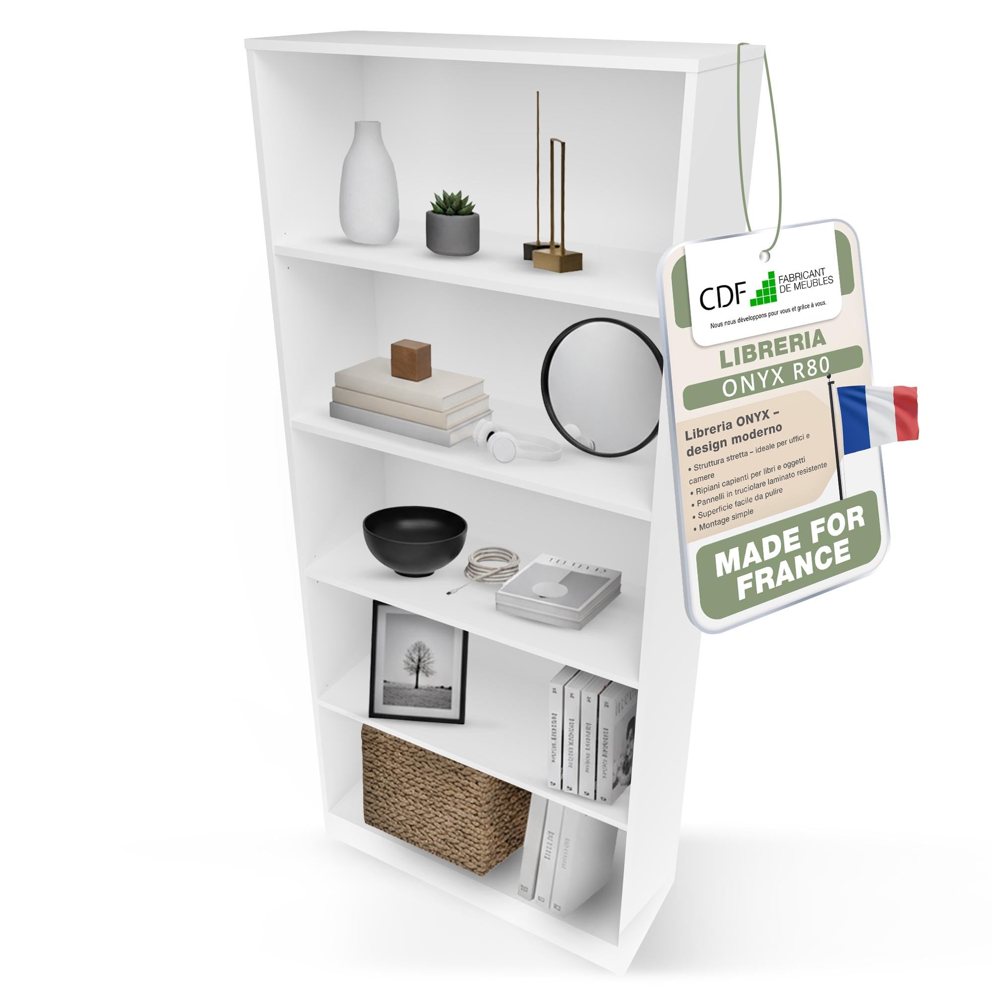 CDF Bibliothèque Ouverte Meuble à Case de Rangement avec Compartiments Colonne pour Bureau Salle à Manger Home Office Salon Livres Dossiers Décoration Chambre Modern Vertical - Blanc 80 cm