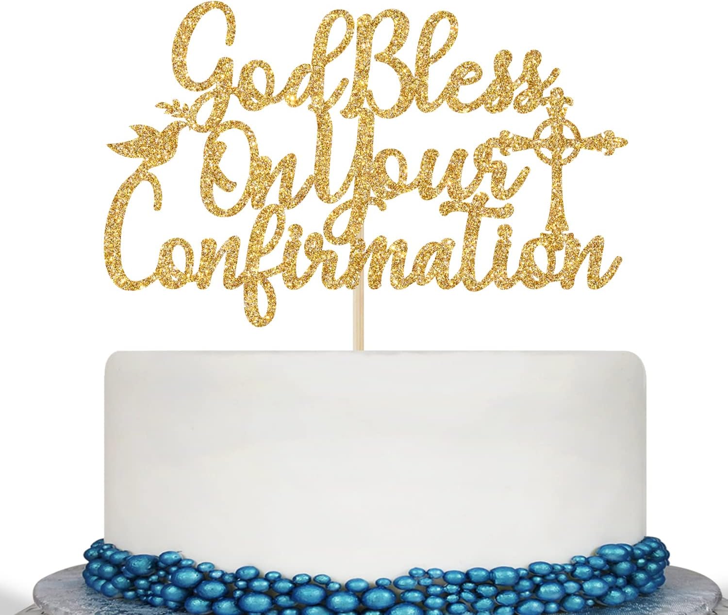 God Bless On Your Confirmation Cake Topper - First Confirmation Decorations - Baptism, Baby Shower, Bridal Shower, Engagement, Wedding Anniversary Party Decorations Gold Glitter