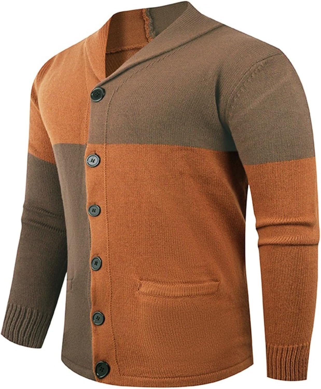 Men's Business Casual V-Neck Cardigan, Button Front Thick Knitted Sweater
