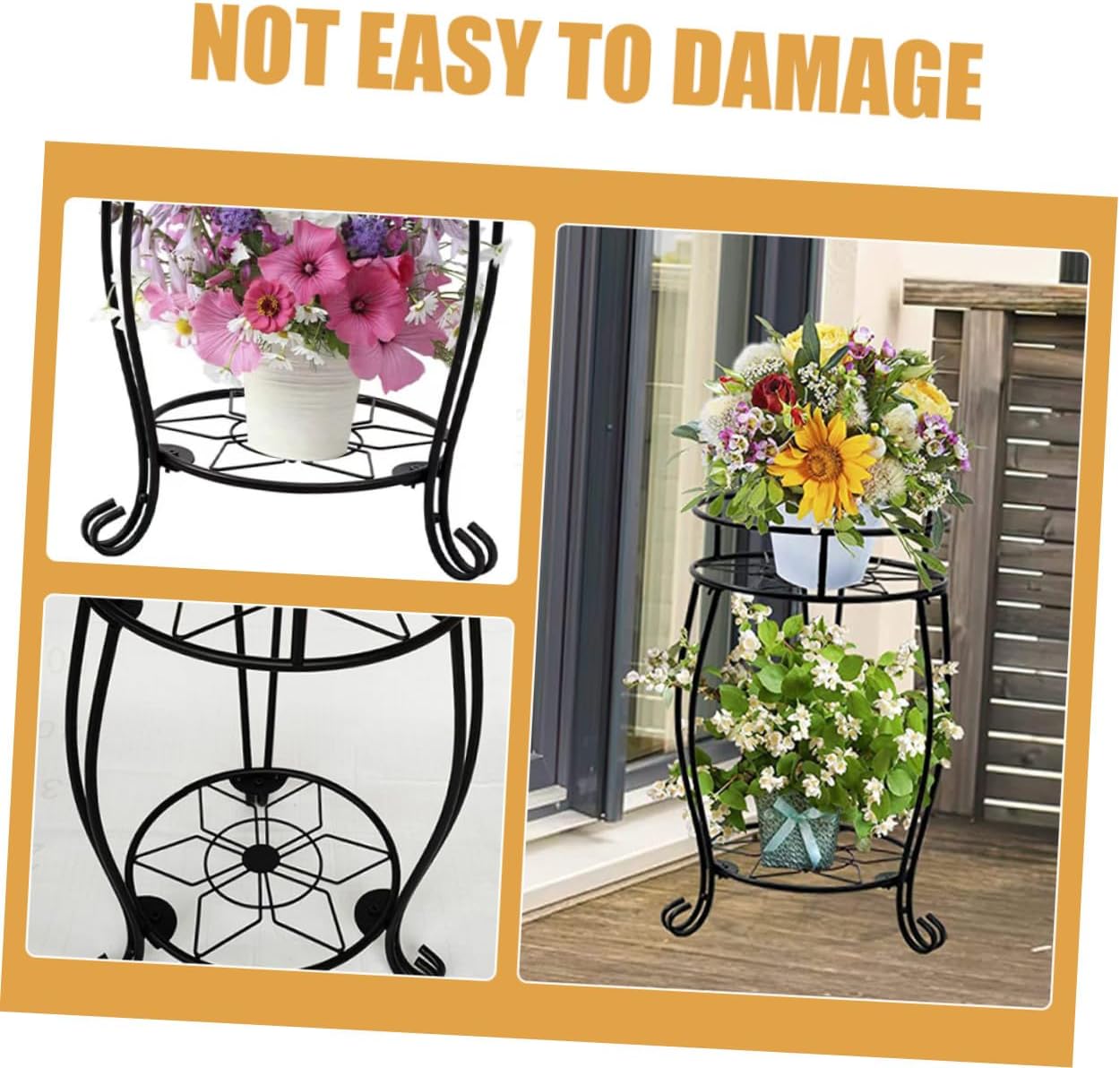 DOITOOL Heavy Duty 2-tier Metal Plant Stand for Indoor and Outdoor Use, Black Multi-layer Flower Pot Holder with Detachable Design, Tall Patio and Porch Decorative Planter Rack