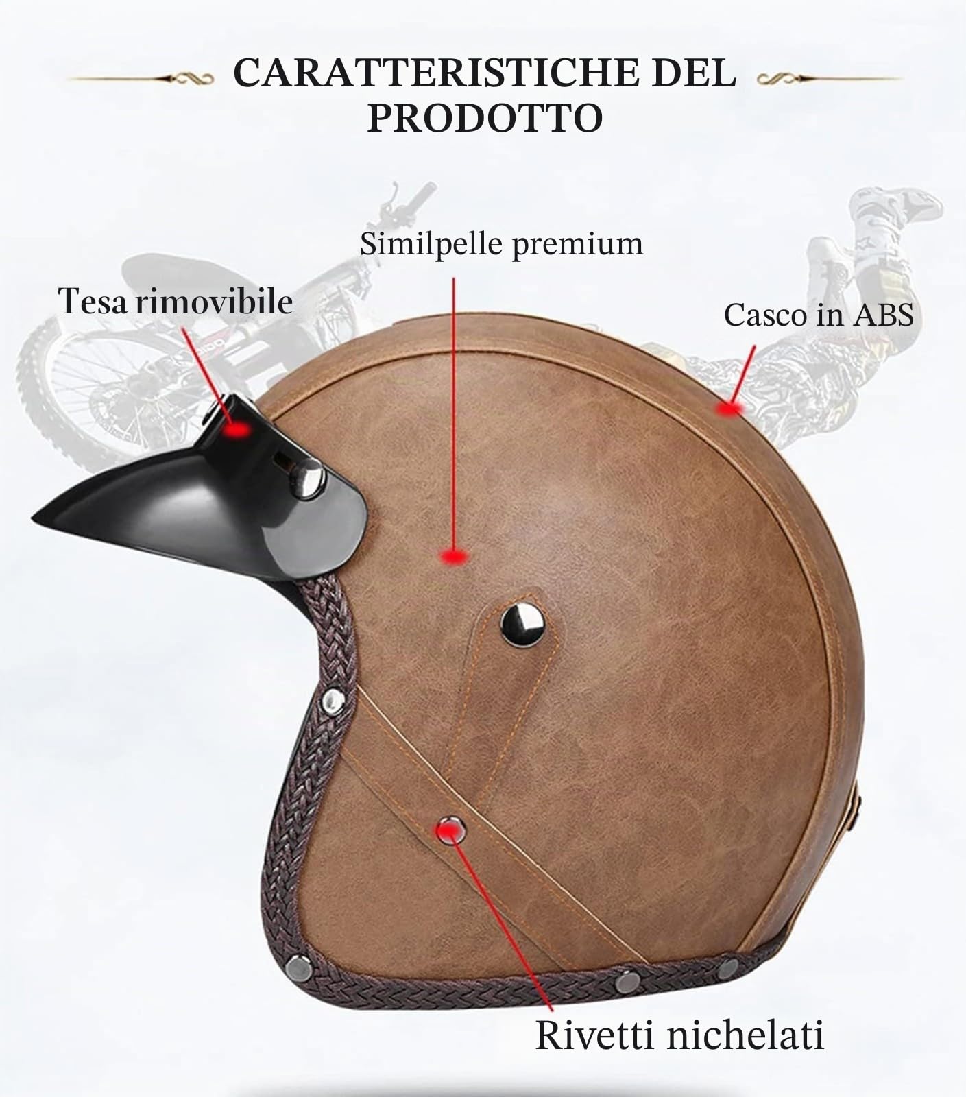 Casco Moto Bluetooth Casco Aperto Retrò Con Occhiali Casco Jet Moto in Pelle 3/4 Omologato ECE Mezzo Casco per Uomo E Donna Adulto Ciclomotore Scooter