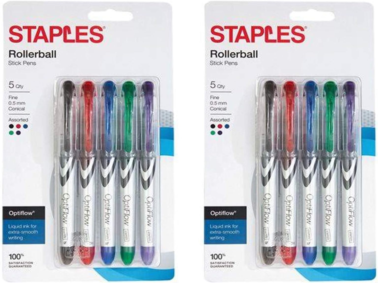 Staples OptiFlow Rollerball Pens, Fine Point, Assorted Colors