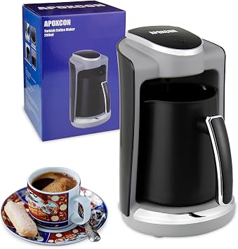 APOXCON Automatic Turkish Coffee Maker 1-4 Cups, Electric Turkish Coffee Machine 250mL with Stainless Steel Heat Plate & Prevents Boiling Dry Function