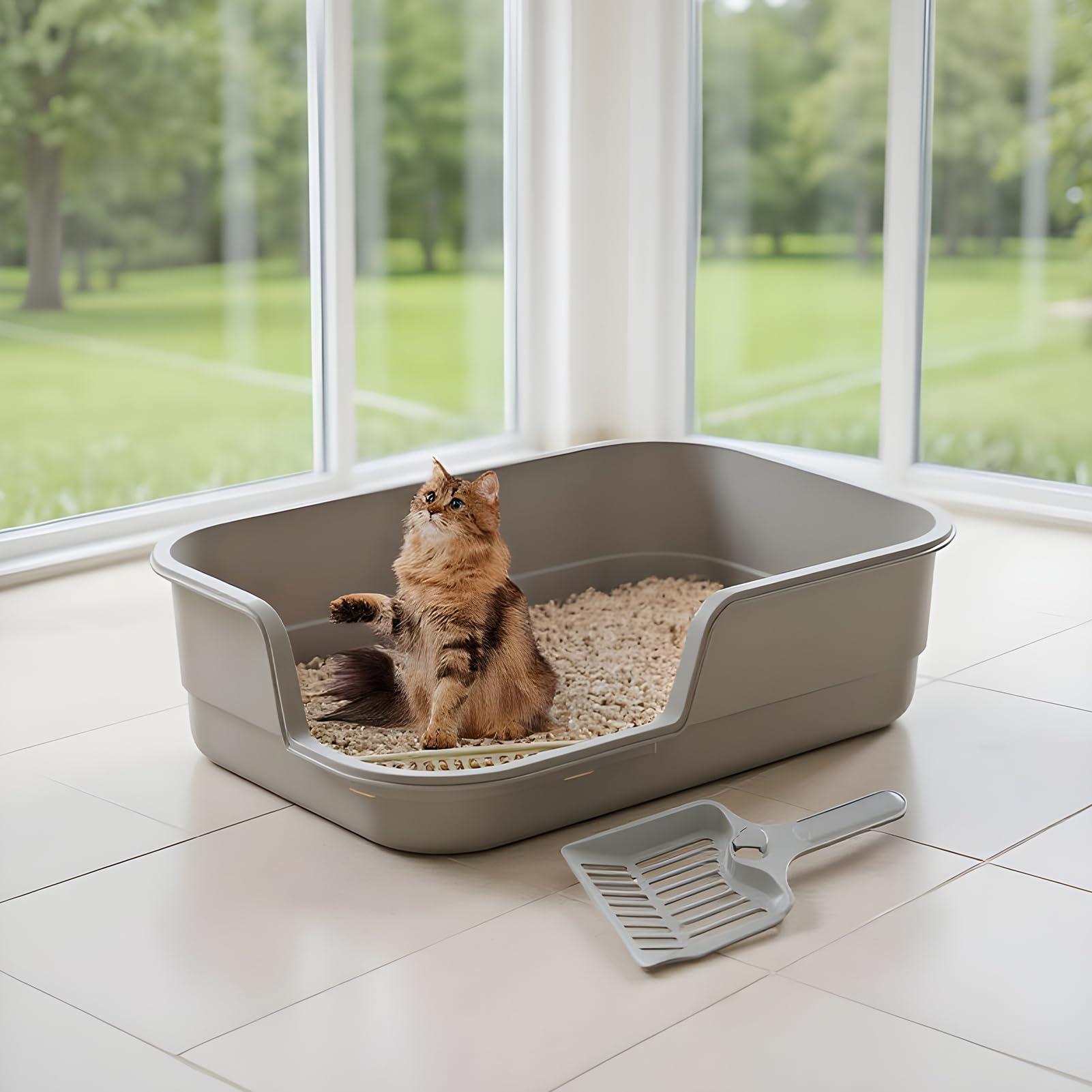 Lettiera Per Gatti Grande | Grande Facile Da Pulire Con - Lettiera Con Bordi Alti Per Gatti,Per Controllo Odori Gattini Anziani Dormitorio