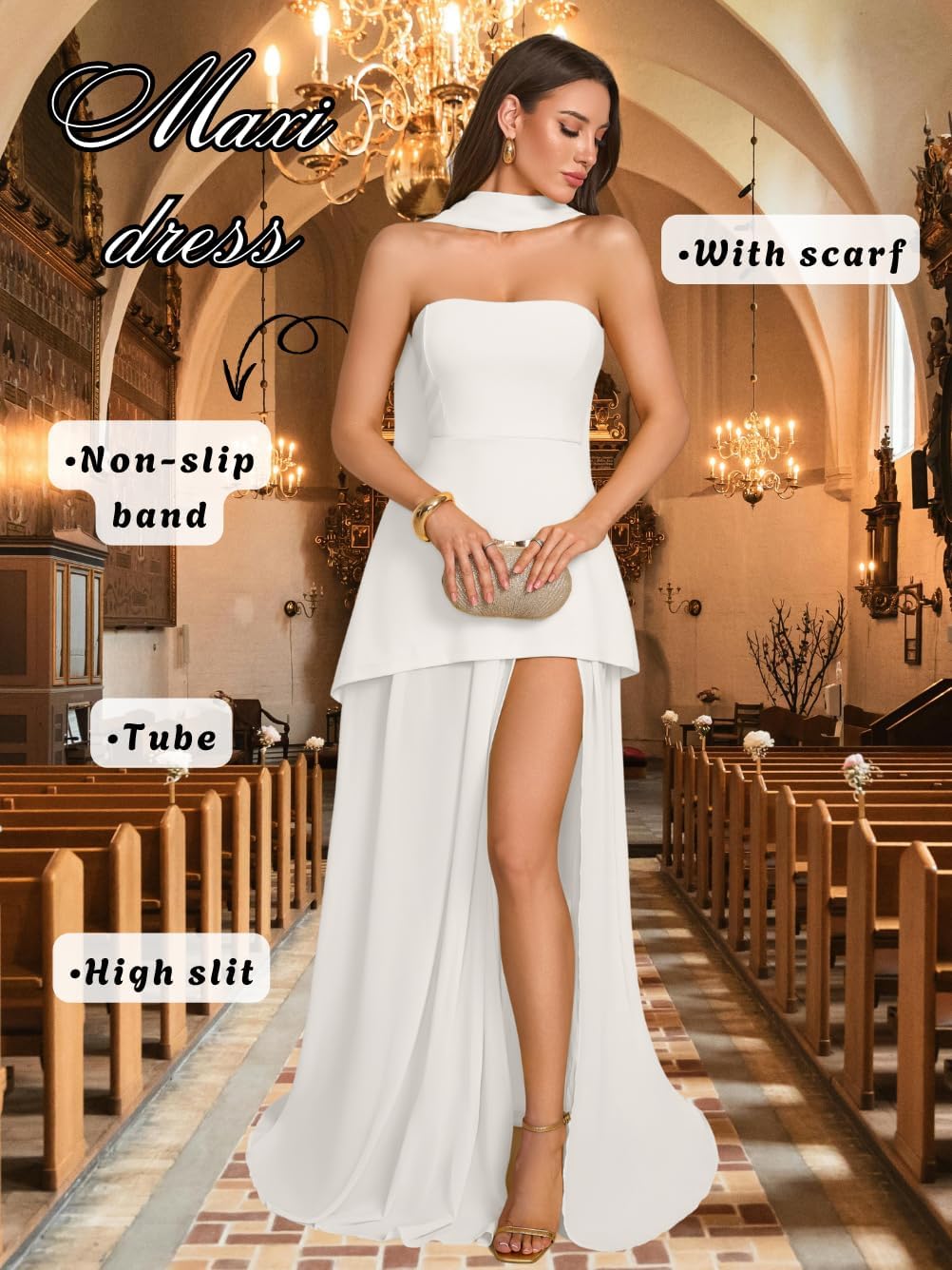 Floor-Length Scarf Dress, Tube-Top Asymmetrical Hem, Prom Evening-Gowns, High-Slit Mesh Bridesmaid Semi-Formal