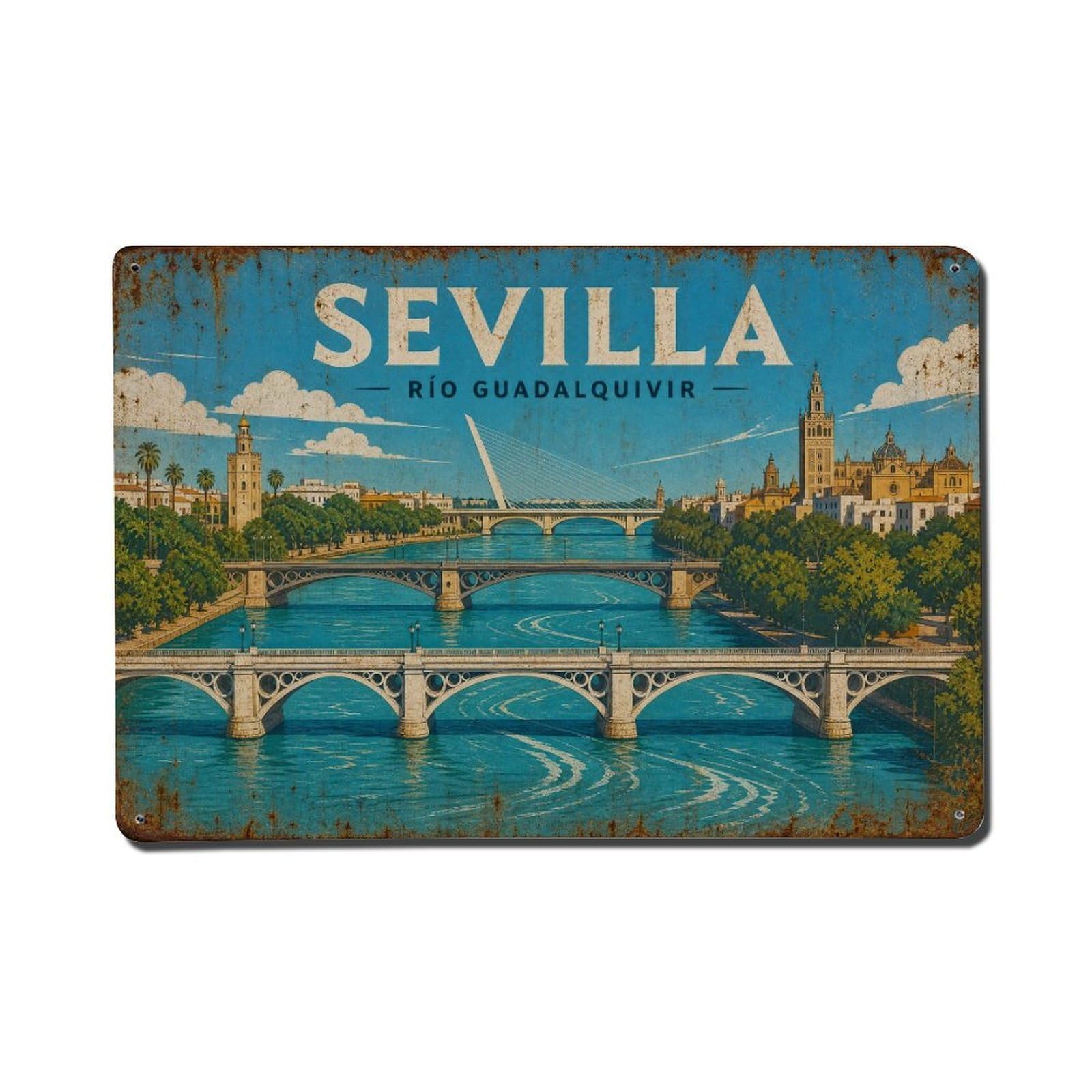 Tgrcjimh Style Metal Tin Sign Vintage Travel Seville Spain