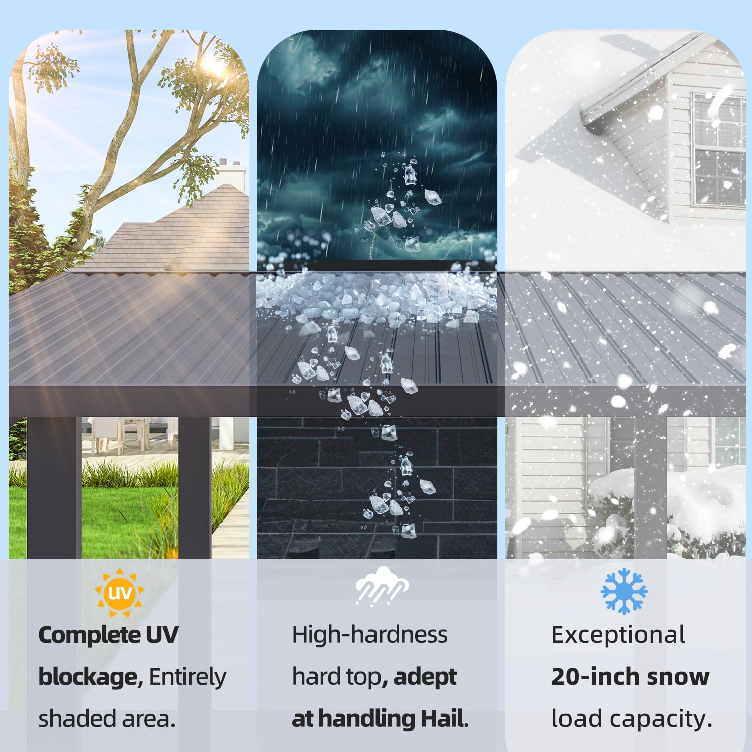 UNIONLINE 3 × 2,4 m Wandgestellter Gartenpavillon mit Hardtop-Metalldach, Grill-pavillon aus feuerverzinktem Stahl, 113 km/h windbeständig, Terrassenüberdachung für Garten, Hinterhof & Deck, Schwarz