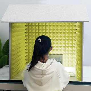 Portable Sound Isolation Booth – Foldable Desktop Vocal Recording Cube With Acoustic Panels For Home Studio & Podcasting(Yellow)