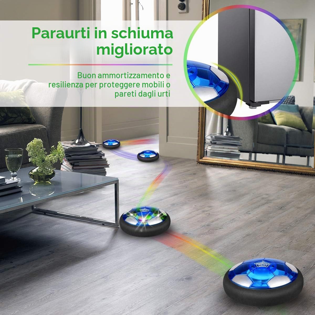 SUNACE Pallone Calcio Fluttuante – Air Power con 2 Porte Floating Air Soccer con Luce a LED Interno All'aperto Giochi Compleanno Natale Regali per Bambini