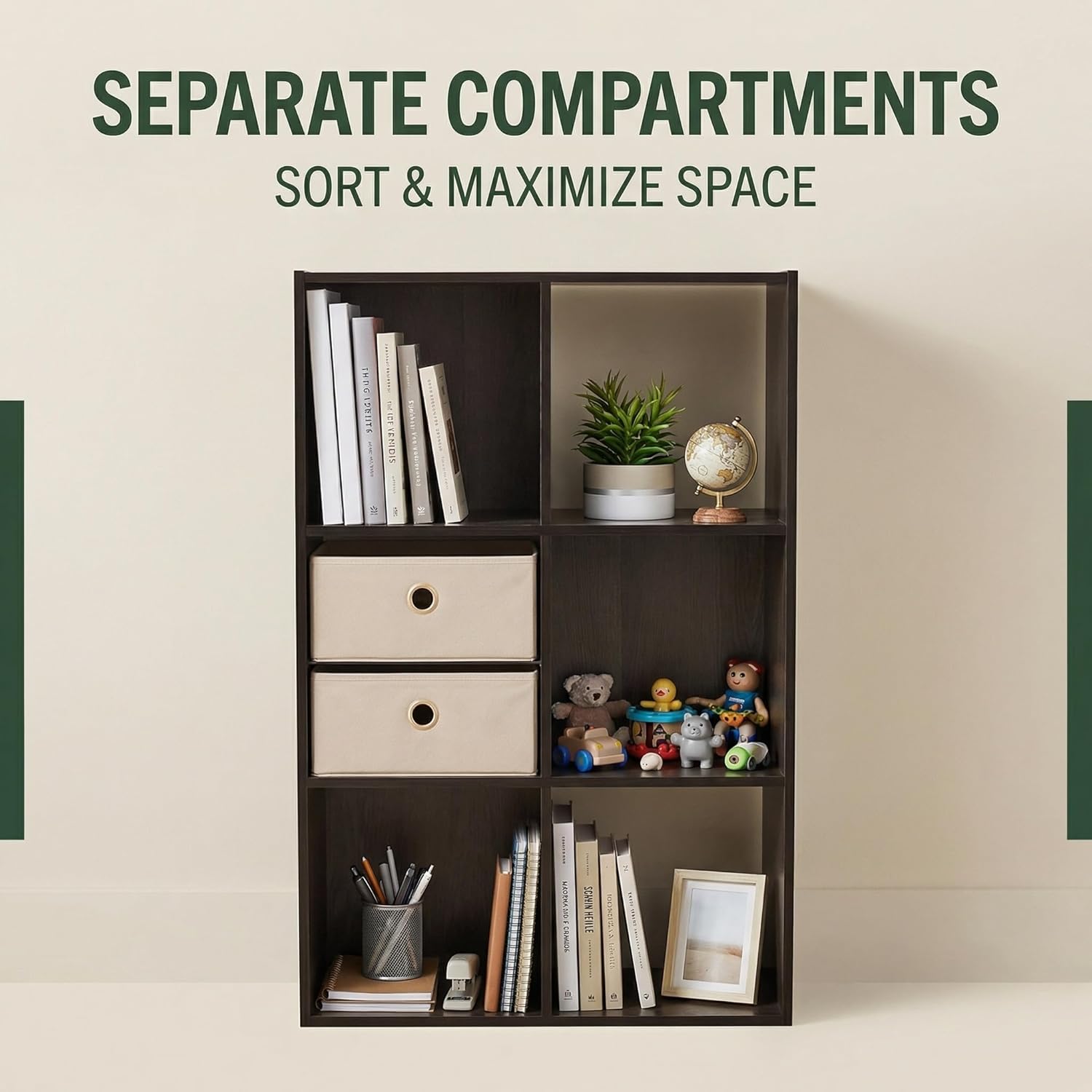 6-Cube Black Storage Rack, Equipped with Hardware Accessories and Installation Instructions. Suitable for Home and Office Can be Placed Horizontally or Vertically. (Espresso)