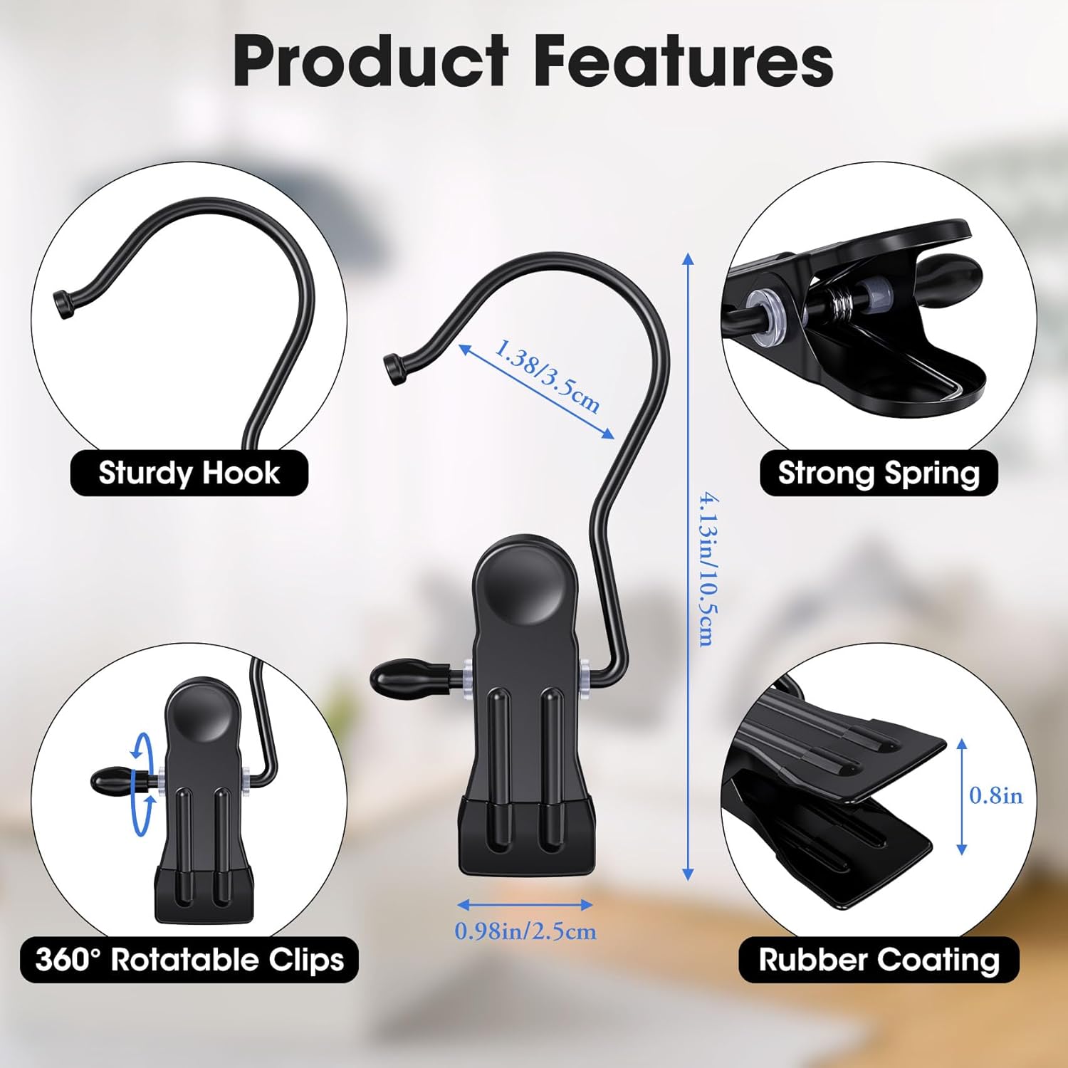 100 Pack Boot Hangers Clips for Closet, Heavy Duty Legging Organizer for Closet Hanging Pants Hangers with Clips Clothes Pins Hanger Clips Laundry Hooks Towel Socks Hats Tall Boots Home Travel Black