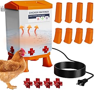 Nexum 2-Gallon Heated Chicken Waterer – All-Season Poultry Drinker with 4 Nipples and Stand, Keeps Clean & Unfrozen, Easy-Fill, Low Maintenance for Chickens, Ducks & Quail (Orange, 7L)