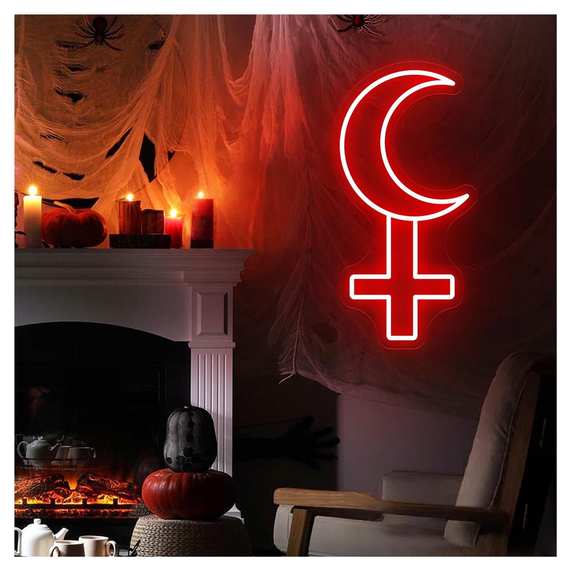 RONGCH Hanging Art Neon Signs Moon Cross Neon Sign, Suitable for Home Festival Party Decor with Brightness Adjustable 17cmx33cm(A)