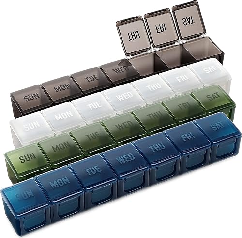 Hydra Cup Paquete de 4 Organizador semanal de píldoras y planificador de vitaminas, paquete económico de caja de medicamentos móvil extragrande,