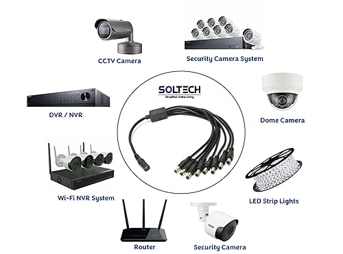 Miniatura 7 de SOLTECH Divisor de fuente de alimentación CC de 8 vías para cámaras de seguridad 1 hembra a 8 machos de 0217 x 0083in adaptador Y de 8 canales para