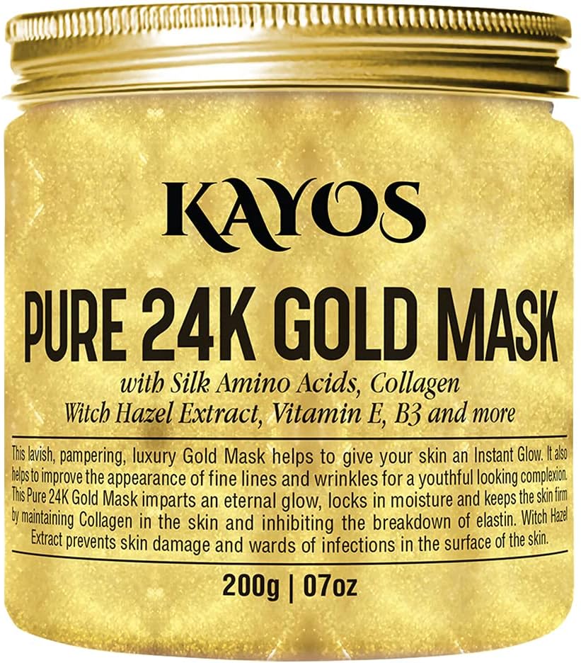 24K Gold Facial Mask (Collagen, Silk Amino Acids, Vitamin E) Instant Glow, Fine Lines, Anti Aging Mask Facial Cream - 200g
