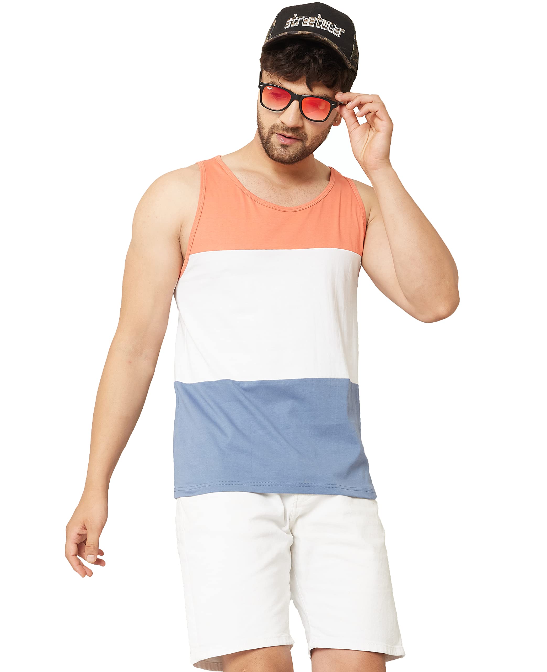 Men's Cotton Regular Fit Color Blocked Sleeveless T-Shirt