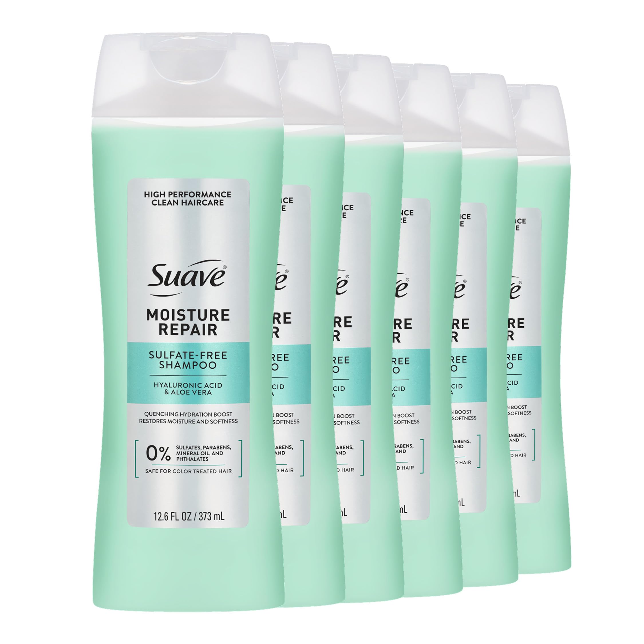 Suave Moisture Repair Shampoo, Hyaluronic Acid and Aloe, 12.6 fl oz, 6-Pack