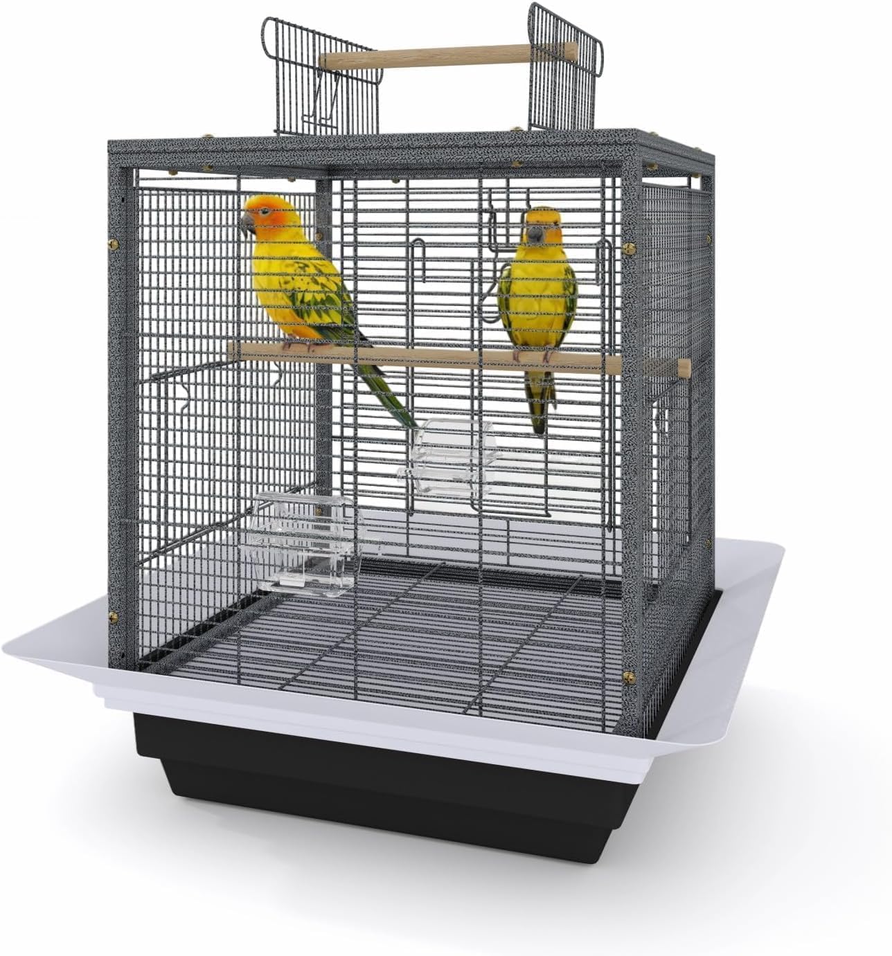 Bird Flight Cage 16 x 16 x 20 Inch, Wrought Iron Parrot Cage with Top Carry Handle, Food Cup, Removable Tray and Perches, Bird Carrier for Parakeet, Cockatiels, Budgies and Small Medium Birds