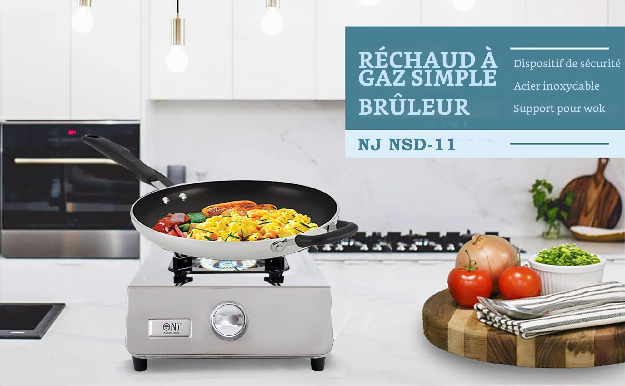 NJ NSD-11 Réchaud gaz Portable - Table de cuisson a gaz GPL en Acier Inoxydable pour Caravane 3,8 kW