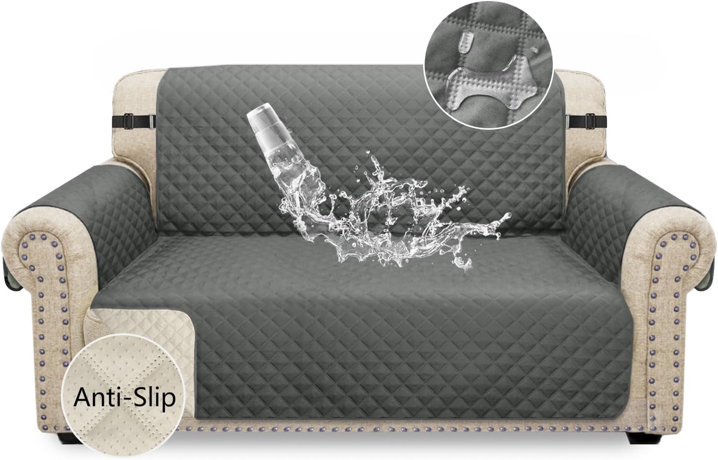 Granbest Waterproof Sofa Cover 2 Seater NonSlip Loveseat Cover with