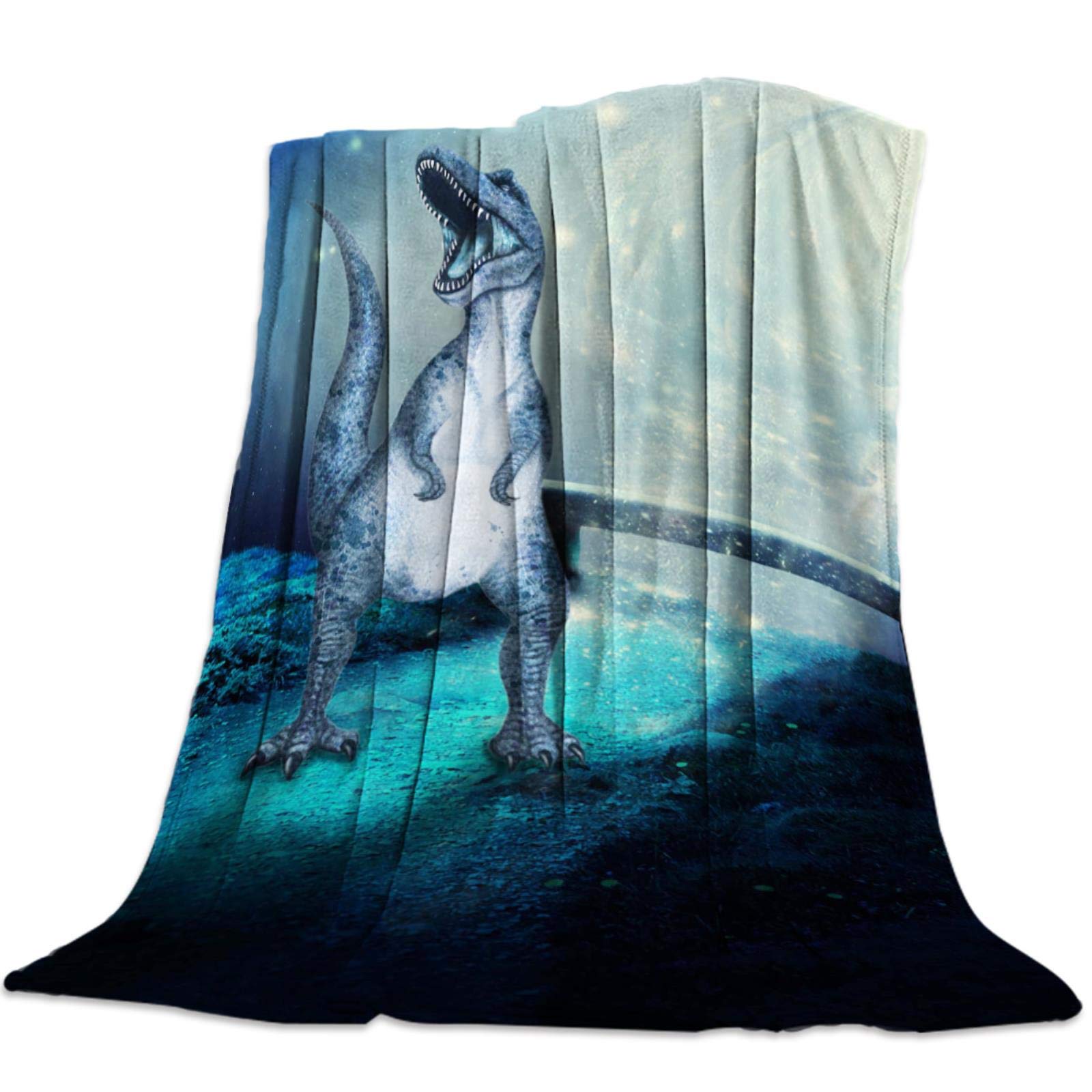 Cllym Dinosaur Light Blue Night Throw Blanket Warm Microfiber Blanket Cartoon Blankets For Beds Home Decor