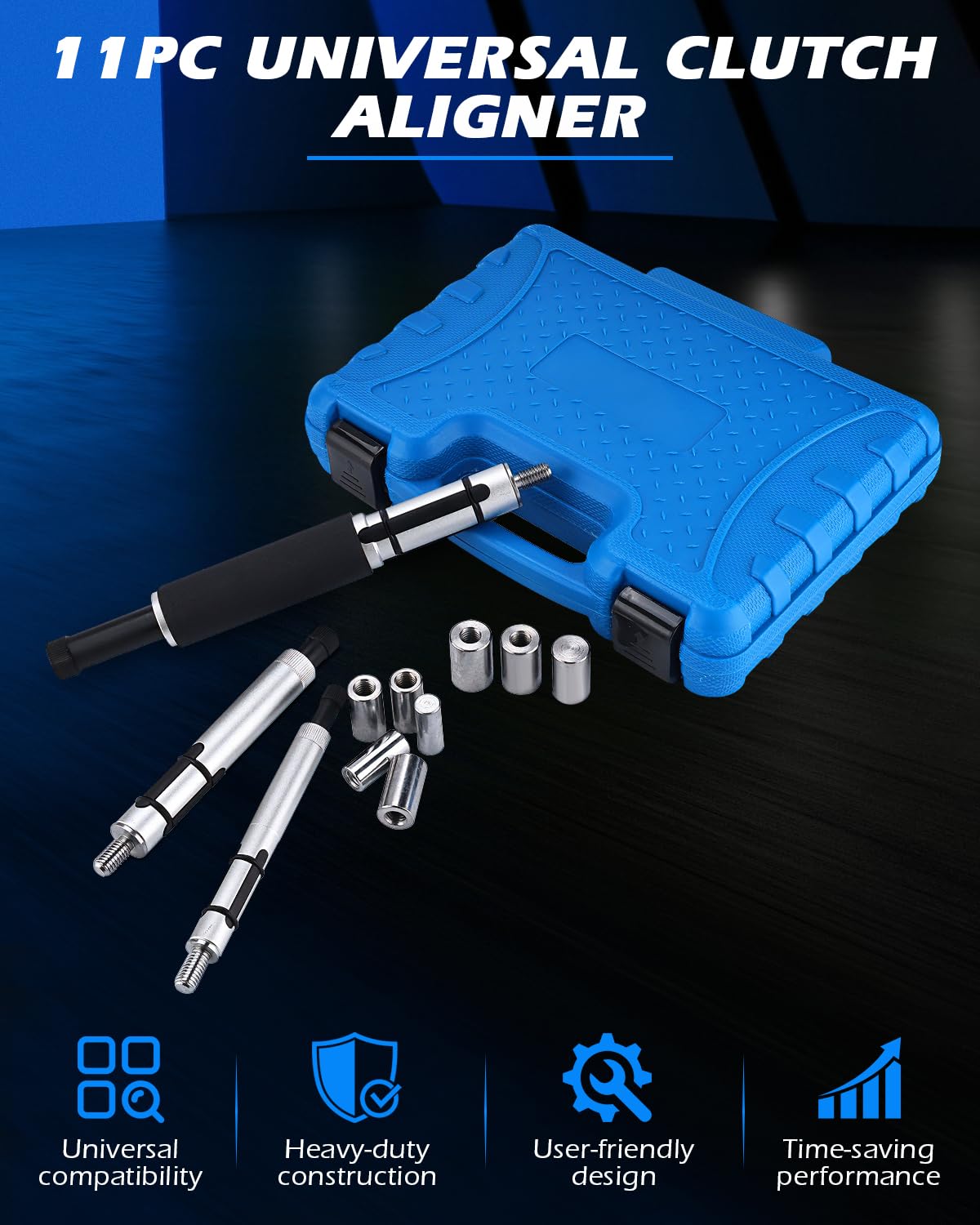 FreeTec 11-tlg Kupplungszentrierwerkzeug Set | Zentrierwerkzeug für Kupplungsscheiben 12–20 mm | Zentrierdorn mit 3 verstellbaren Spindeln | Universal Kupplung Zentrierwerkzeug für PKW & Nutzfahrzeuge