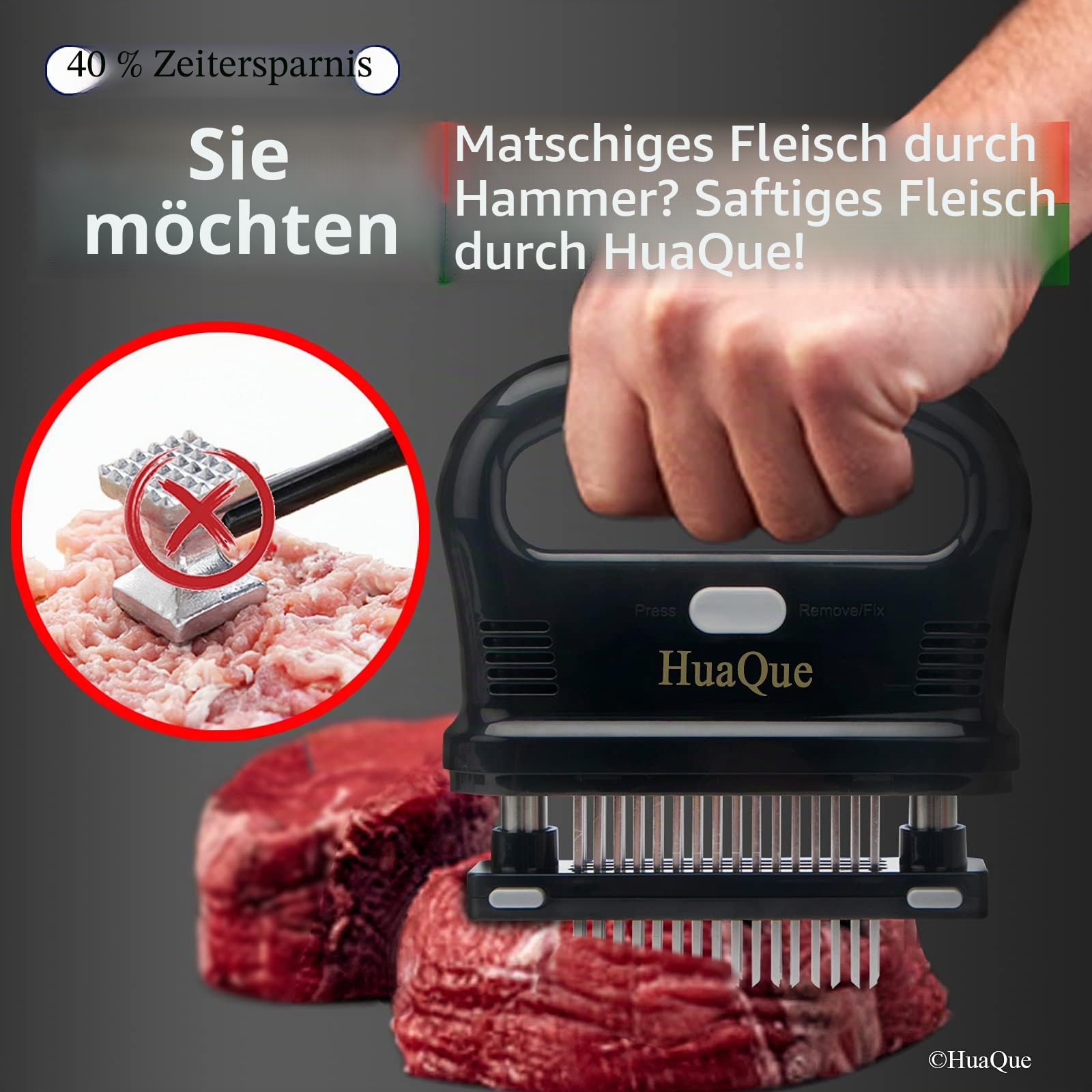 Steaker Fleischzartmacher, abnehmbare Steaker für Fleisch mit 48 Klingen aus Edelstahl zum Zartmachen von Rind/Huhn/Schwein, spülmaschinenfest