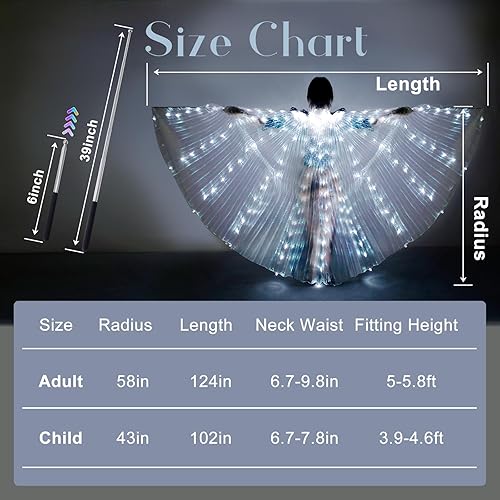 Miniatura 6 de iMucci Disfraz de Halloween con alas LED para mujer, alas de ángel iluminadas, alas de hadas con palos telescópicos, alas de Isis para adultos y