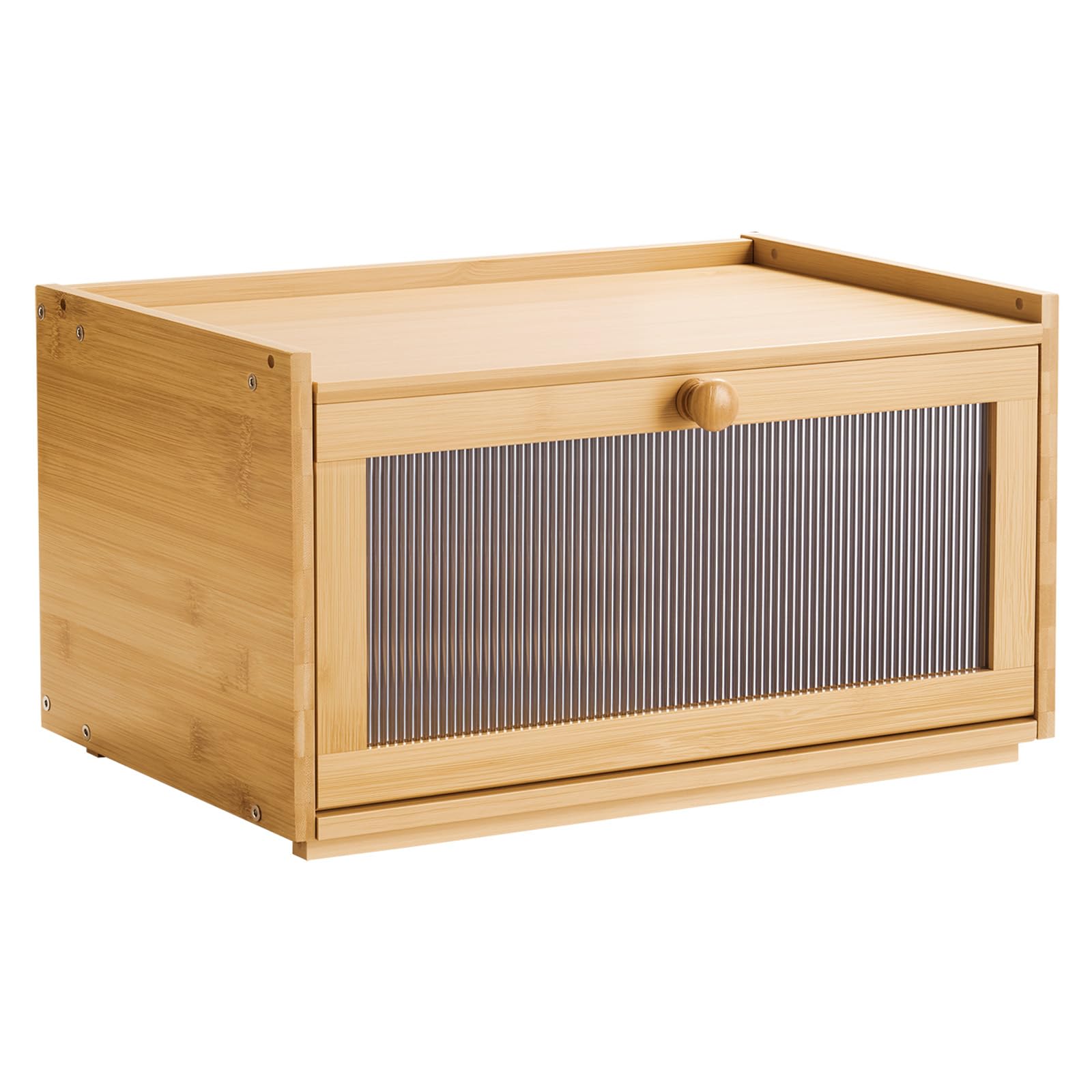 VEVOR Contenitore per Pane da Cucina 400 x 250 x 220 mm Contenitore per Pagnotta in Legno di Bambù per Pane Fatto in Casa, con Pannello Porta in Acrilico Ondulato, Forma di Rettangolo