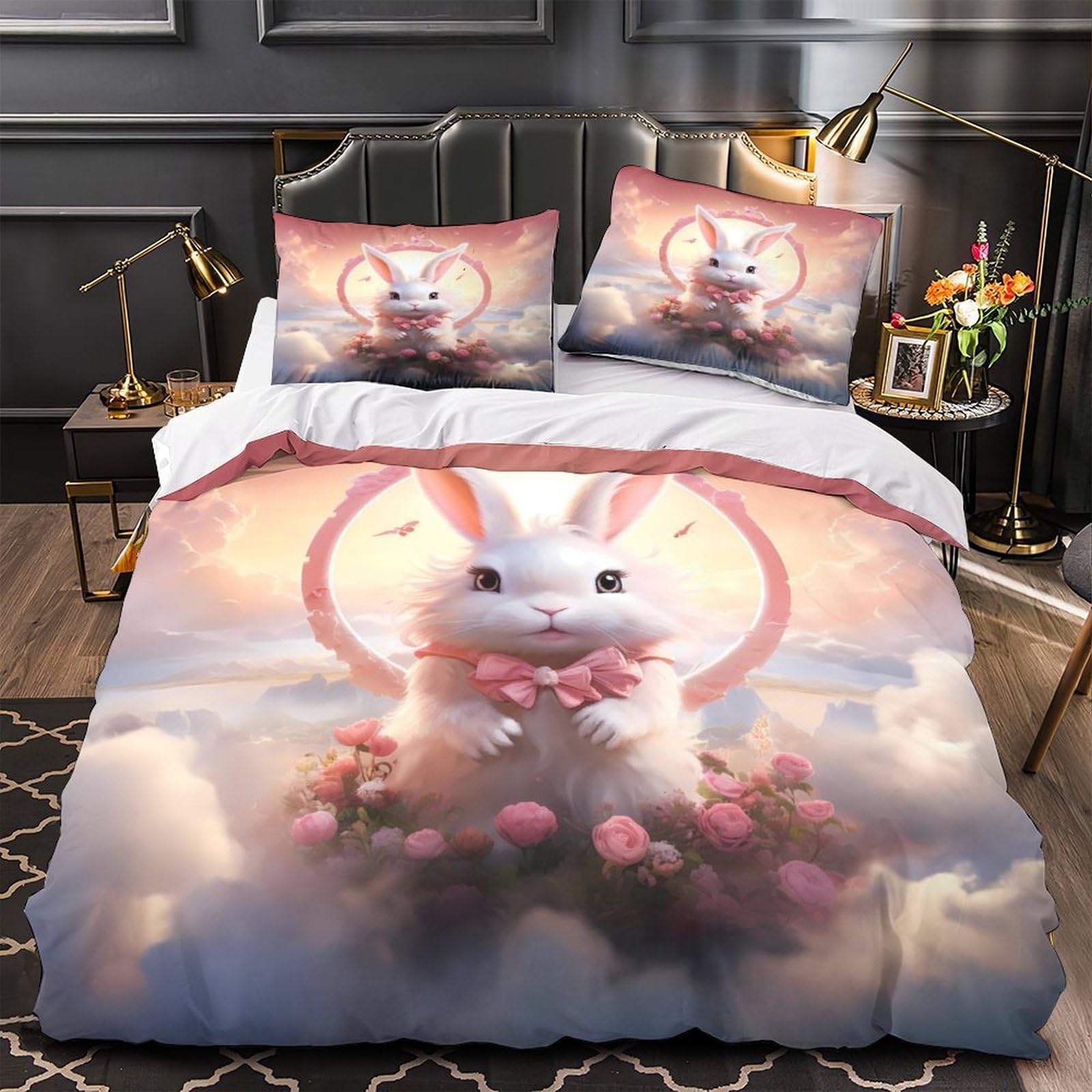 Housse de couette lapin de Pâques 200x200 hypoallergique pour fille