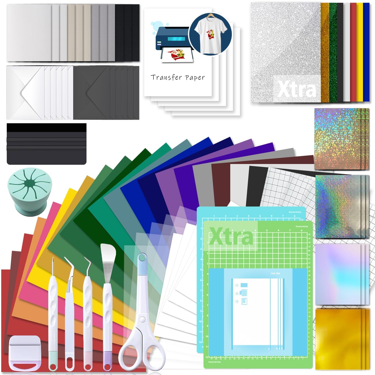 The All-in-One Bundle for Cricut Joy Xtra - 93pcs Accessories Kit with HTV Vinyl, Adhesive Vinyl, Transfer Tape, Cutting Mat, Weeding Tools, Card Kit, Card Mat for Cricut Projects