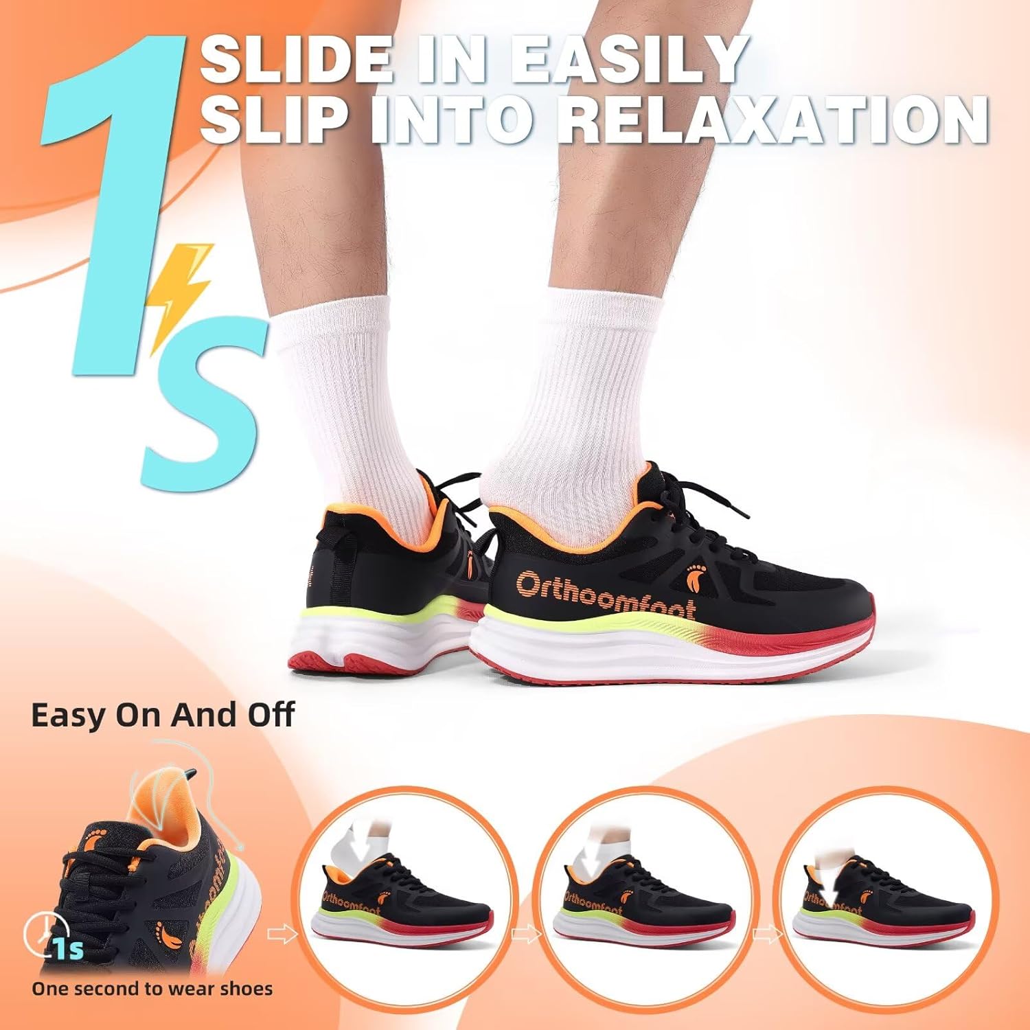 Men's Orthopedic Road Running Shoes: Comfortable Arch Supports Plantar Fasciitis Orthotic Fashion Sneakers, Casual Flat Feet Athletic Tennis Work Walking Shoes for Foot Heel and Pain Relief - Image 2