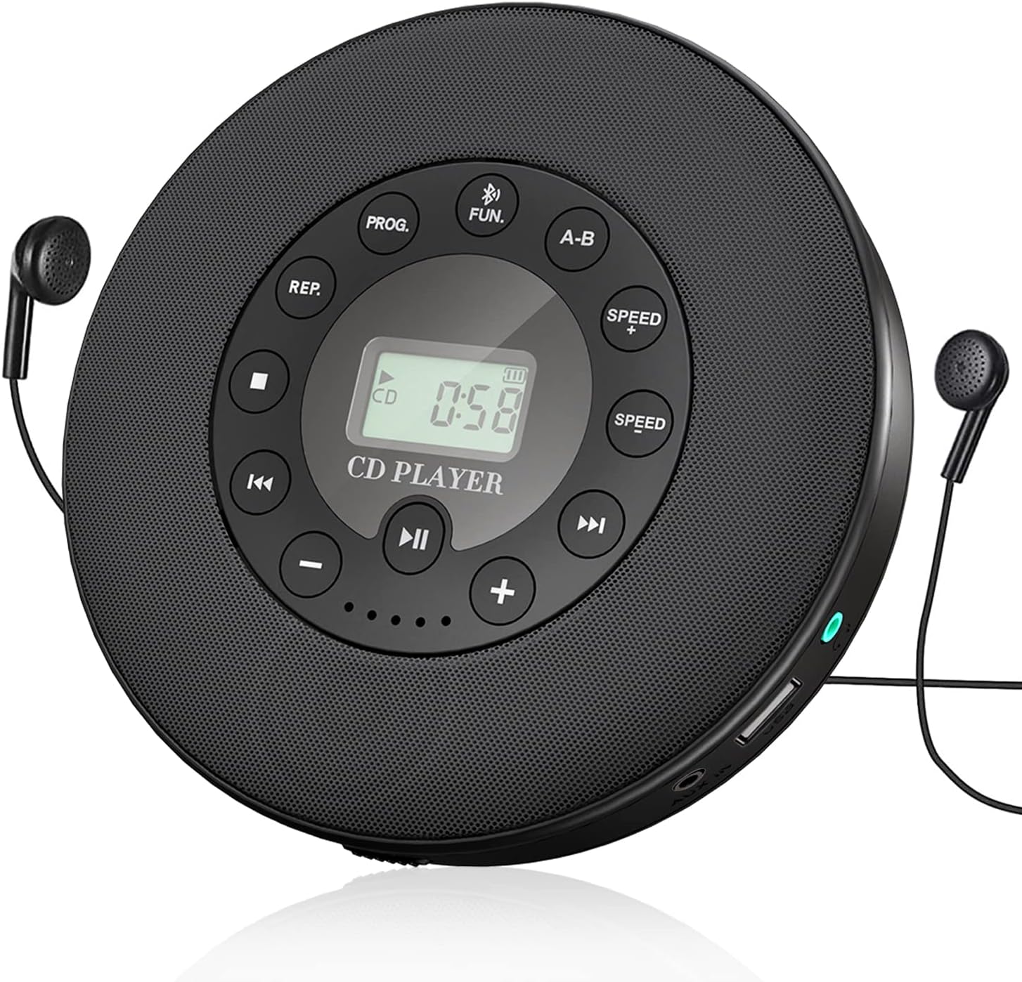 Lukasa Rechargeable Portable Bluetooth CD Player, CD Player Portable,Compact Music CD Disc Player for Car/Travel, Home Audio Boombox with Stereo Speaker & LCD Display,Support CD USB AUX Input,2000mAh