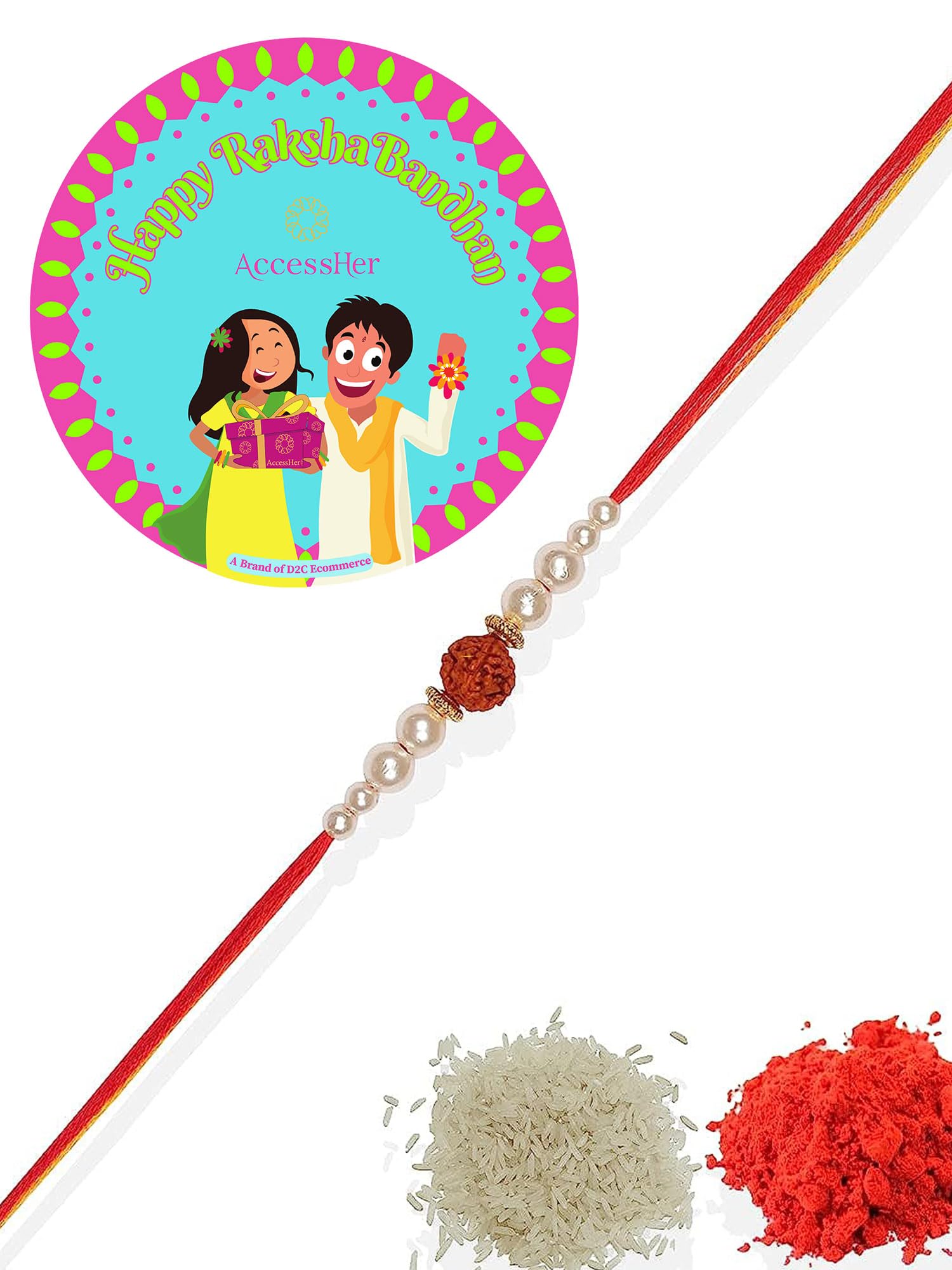 mens religious delicate rudraksh rakhi with pearls for brother & gifting - pack of 1 with roli kumkum packets and happy rakshabandhan card | rakhi for brother