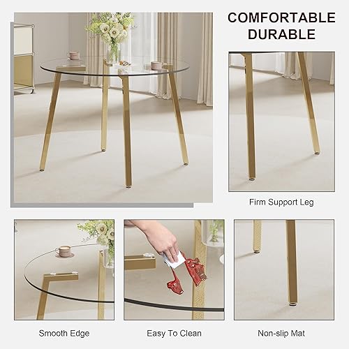 Miniatura 5 de Juego de mesa de comedor redonda de vidrio para 4, juego de mesa de comedor circular moderno de 42 pulgadas, mesa de cocina pequeña de 5 piezas