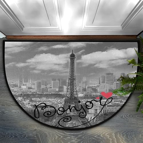 Tapete medio redondo, antideslizante, de medio círculo, de ciudad, de París, torre Eiffel, lavable, duradero, decoración del hogar, alfombra de