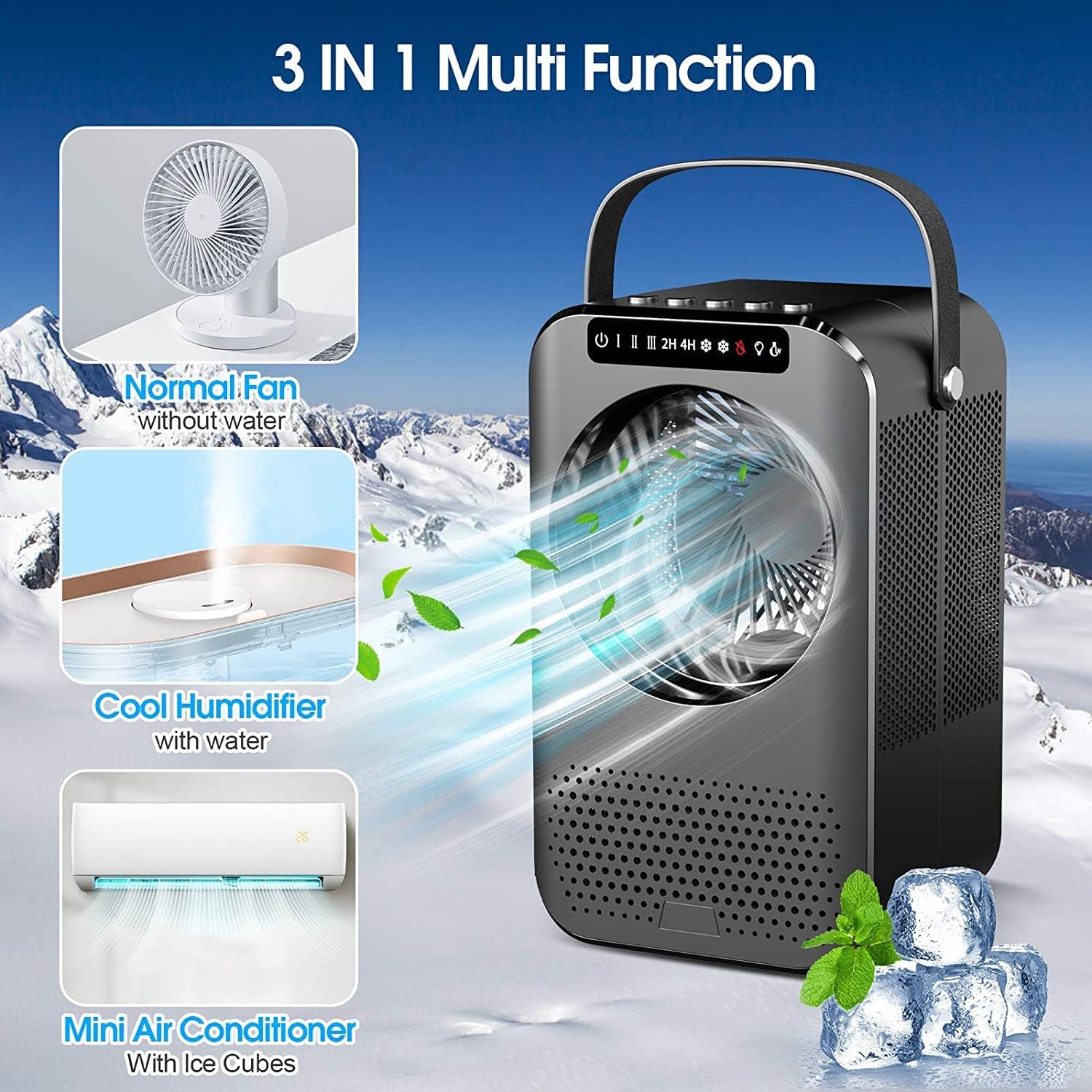 Portable Air Conditioner, Personal Air Cooler, Cold Mist Humidifier Atomizer, 20X Cool Mist, 3 Speeds Portable ac, Personal Air Conditioner with 600ML Large Water Tank for Bedroom/Room/Office/Camping