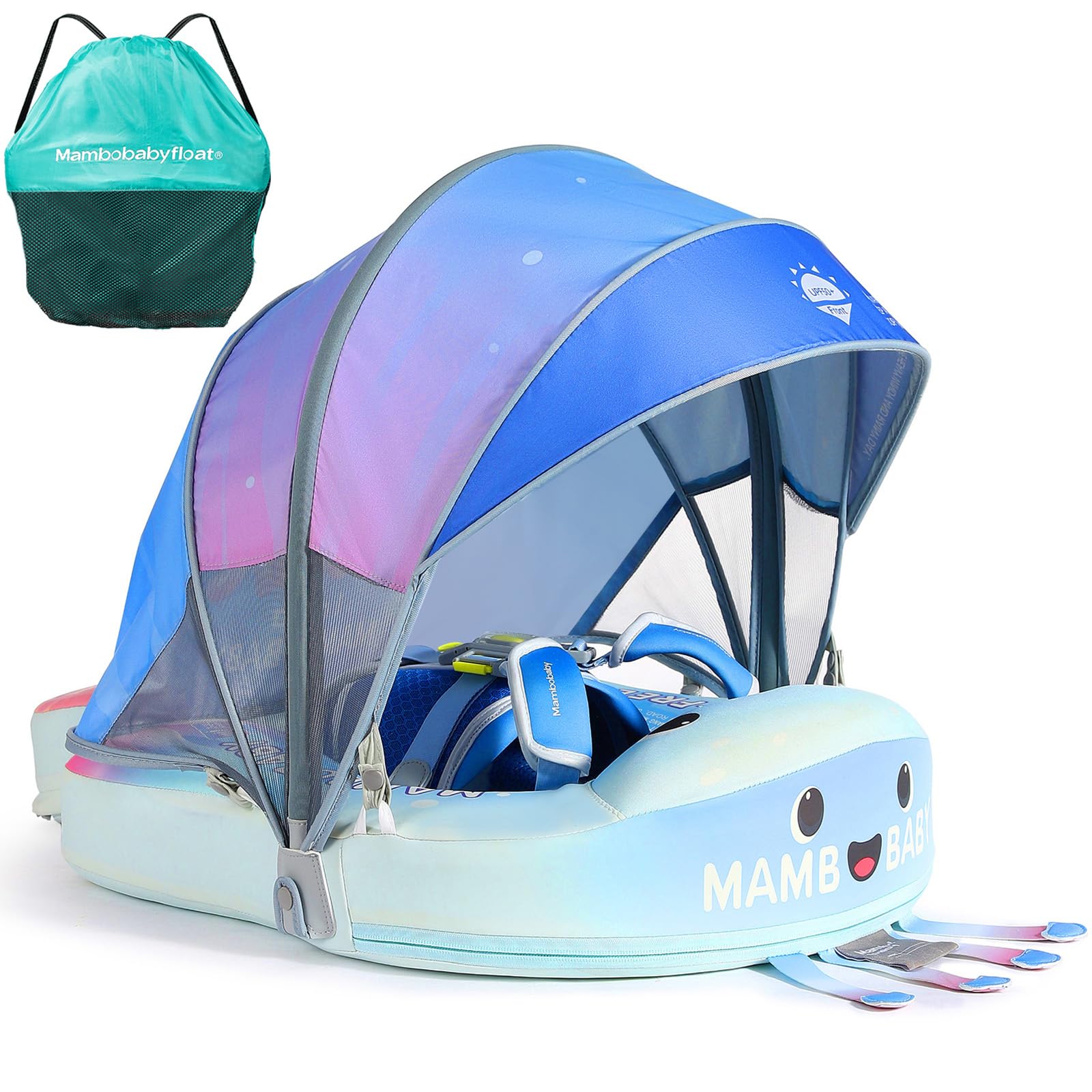 Mambobaby Float with Canopy Size Improved Non Inflatable Infant Pool Float Smart Mambo Float Swim Trainer Add Tail Swim Float Mambo Baby Float Solid Air Free Water Waist Swimming Ring