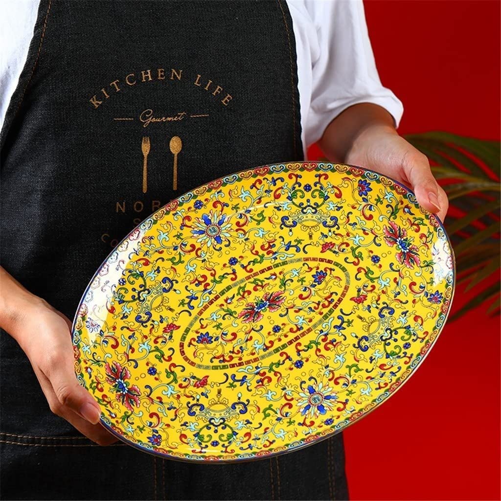 TOBILE Plato de pescado grande de cerámica Vintage de 12 pulgadas, utensilios de cocina for el hogar, platos de cena de porcelana, plato de cena ovalado, bandeja de vajilla